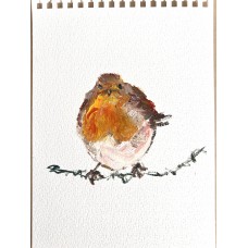 Winter Robin - original oil painting on paper 15 × 20 cm